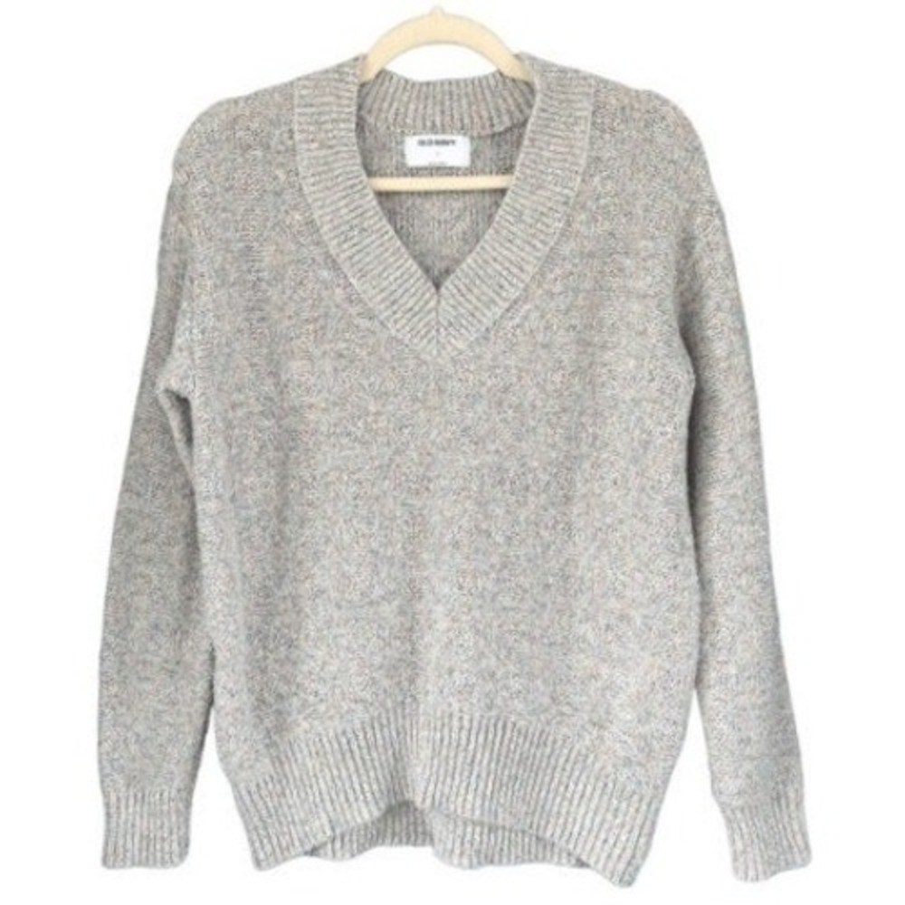 T7 Old Navy Sweater Marled V-Neck Pullover Relaxed Coastal Grandma Speckled Knit